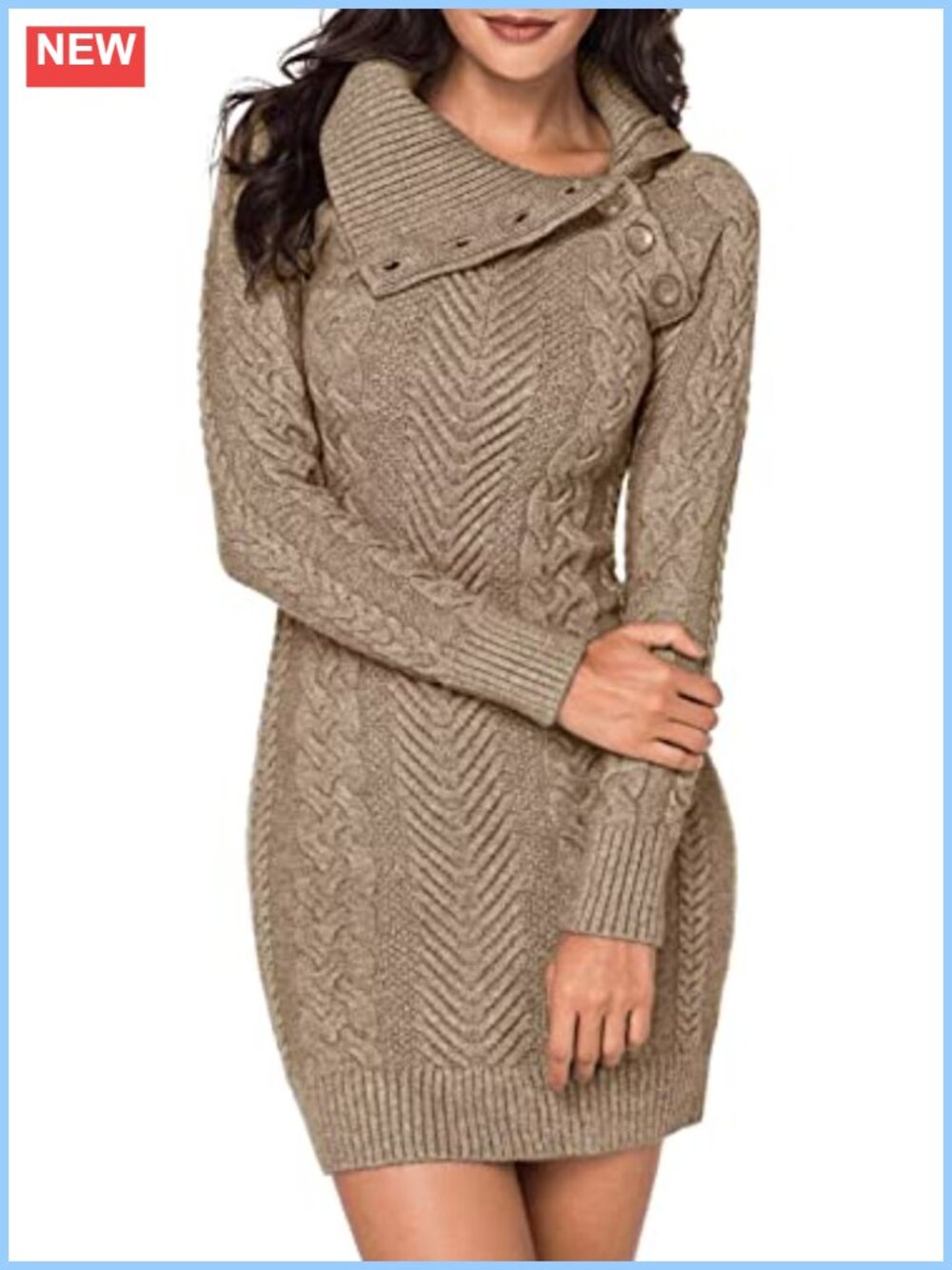 Womens Turtleneck Long Sleeve Cable Knit Sweater Dress Mini Bodycon Fit